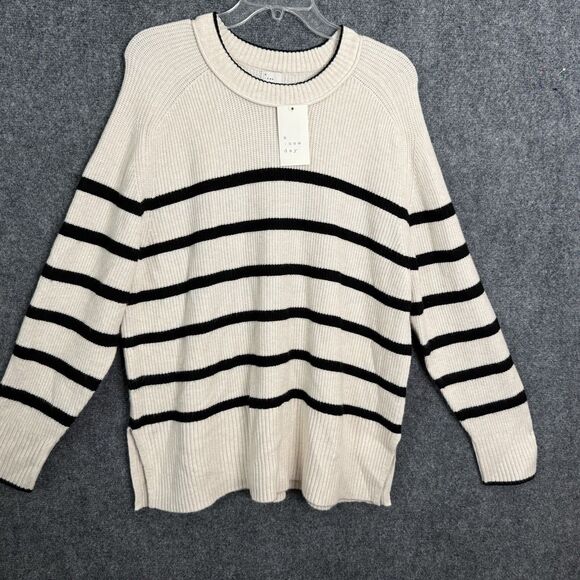 A New Day Sweaters - A New Day Pullover Bulky Sweater NWT Cream W/Black Stripe Crew Neck Long Sleeve